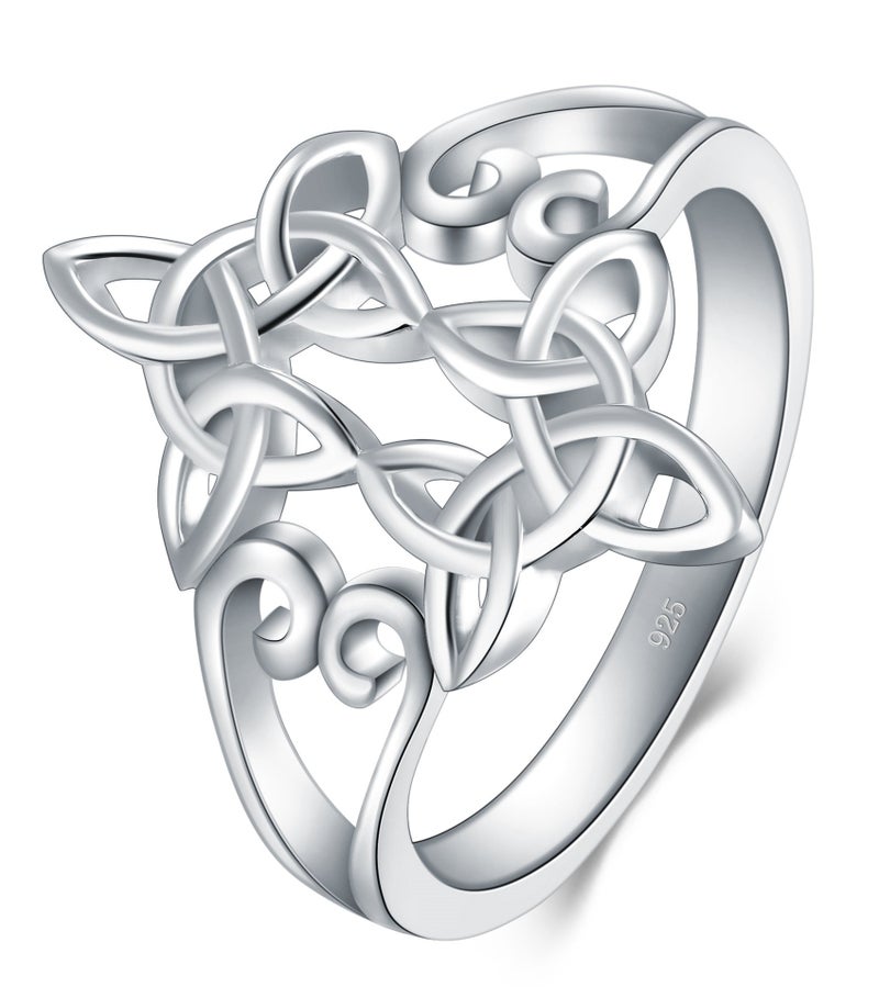 BORUO 925 Sterling Silver Ring Celtic Knot Heart Cross High Polish Tarnish Resistant Eternity Wedding Band Stackable Ring Size 8 - Image 2